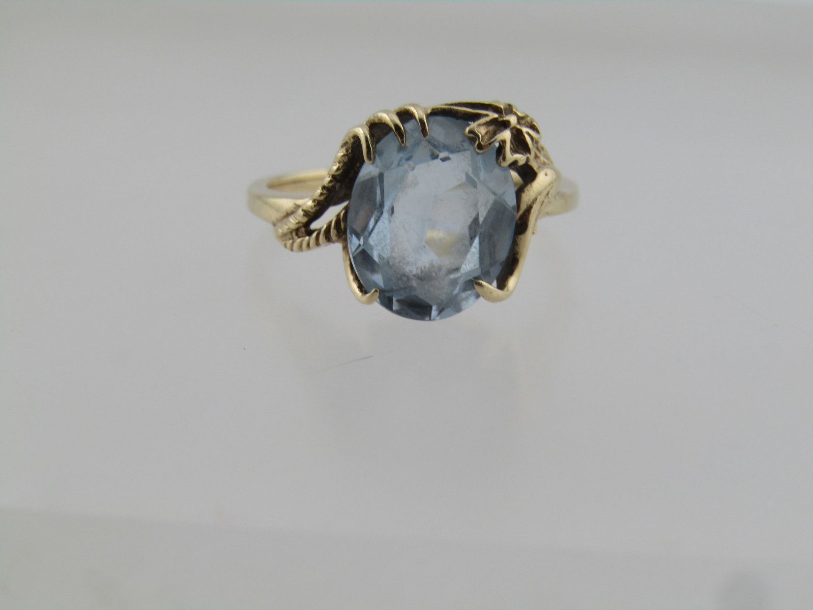 Vintage 10kt Blue Topaz Floral Accent Ring, Sz. 7, signed, 1960's-1970's - 2