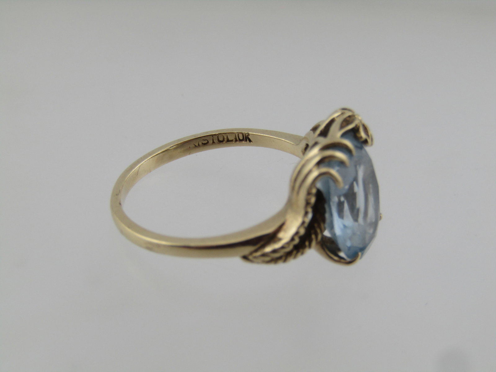 Vintage 10kt Blue Topaz Floral Accent Ring, Sz. 7, signed, 1960's-1970's - 6