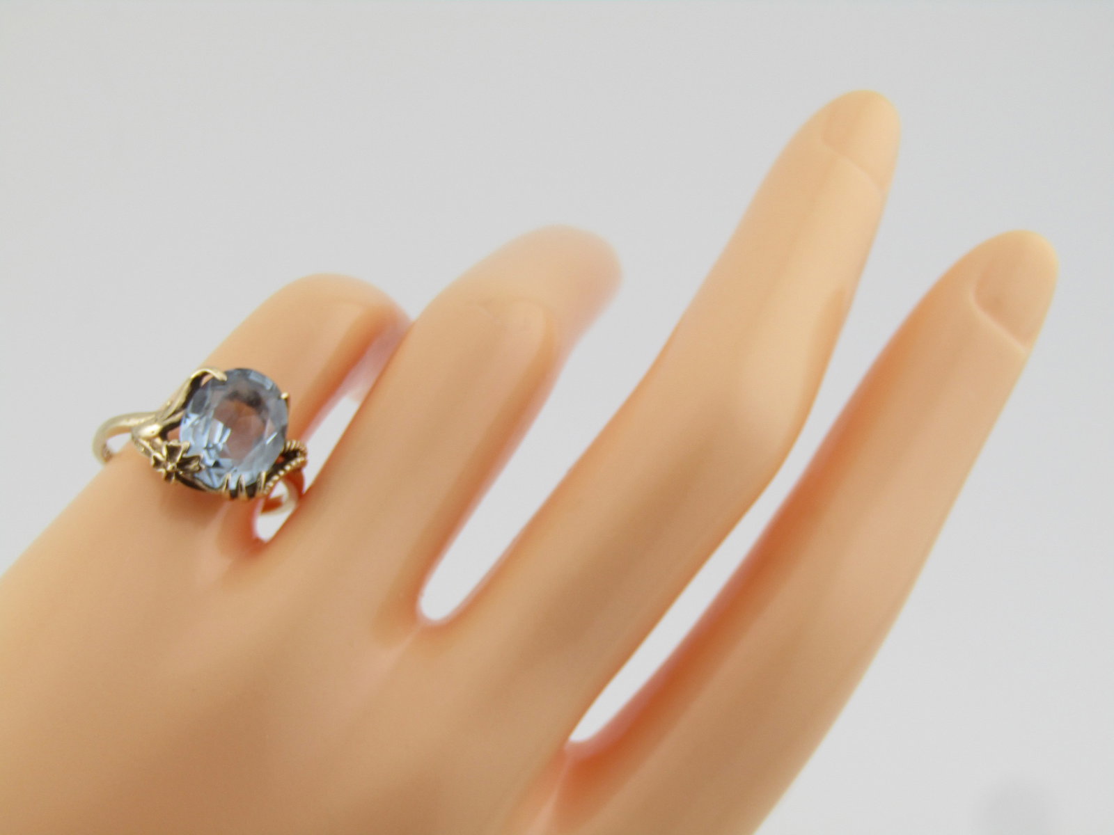 Vintage 10kt Blue Topaz Floral Accent Ring, Sz. 7, signed, 1960's-1970's - 7