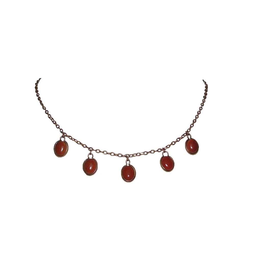 14 kt Rose Gold Filled Red Coral Cabochon Drop Pendant Necklace - 2