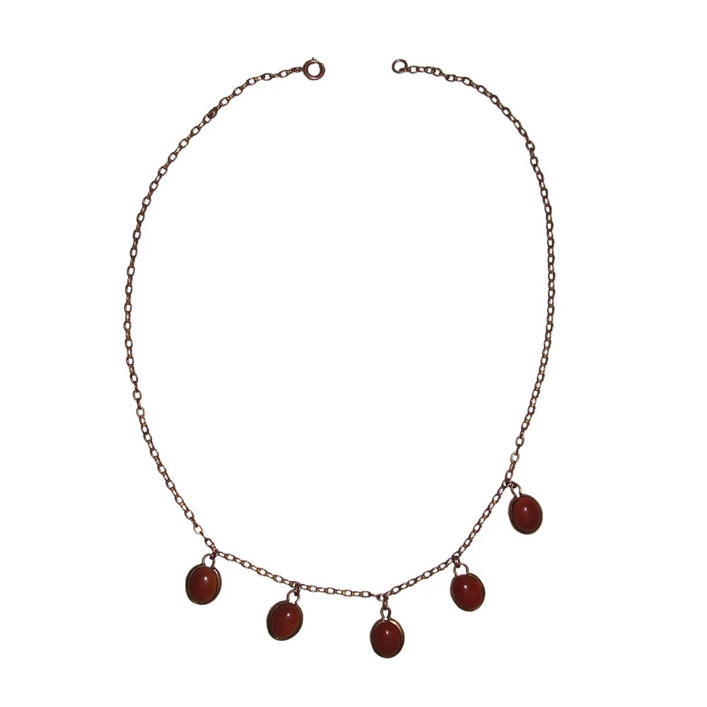 14 kt Rose Gold Filled Red Coral Cabochon Drop Pendant Necklace - 3