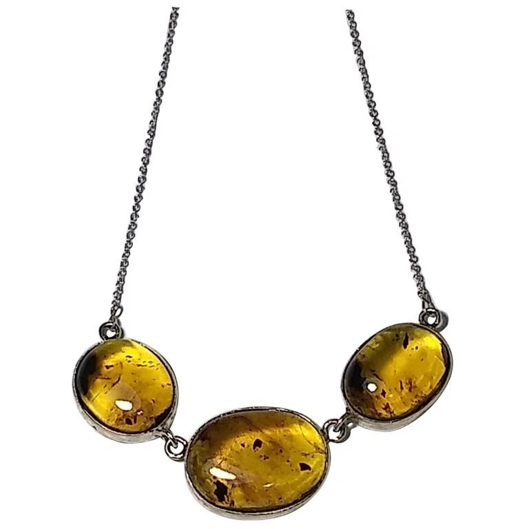 Alberto Juan Mexican Handmade Sterling Silver Amber Cabochon Necklace - 2