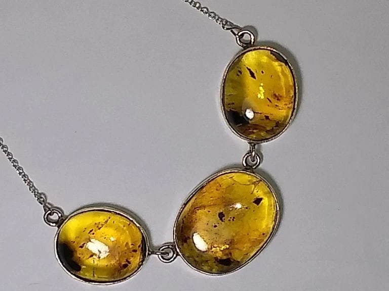 Alberto Juan Mexican Handmade Sterling Silver Amber Cabochon Necklace - 3