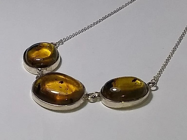Alberto Juan Mexican Handmade Sterling Silver Amber Cabochon Necklace - 4