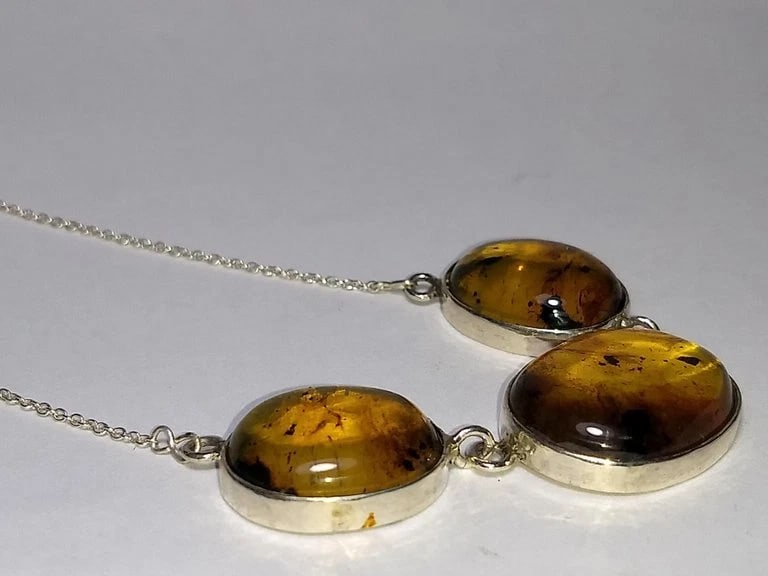 Alberto Juan Mexican Handmade Sterling Silver Amber Cabochon Necklace - 5