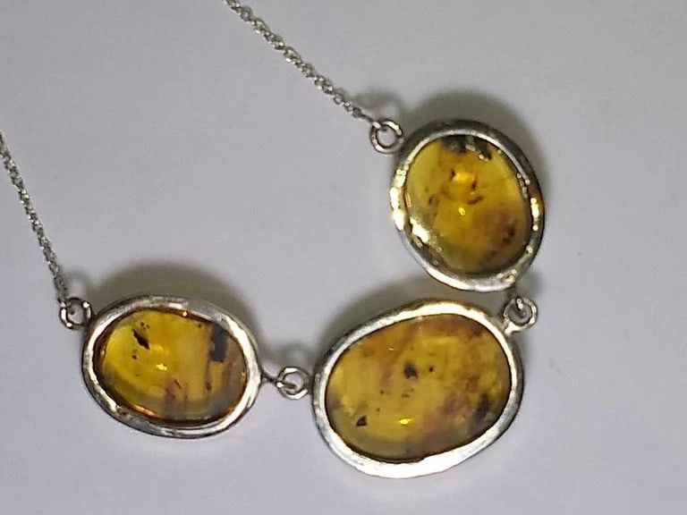 Alberto Juan Mexican Handmade Sterling Silver Amber Cabochon Necklace - 7