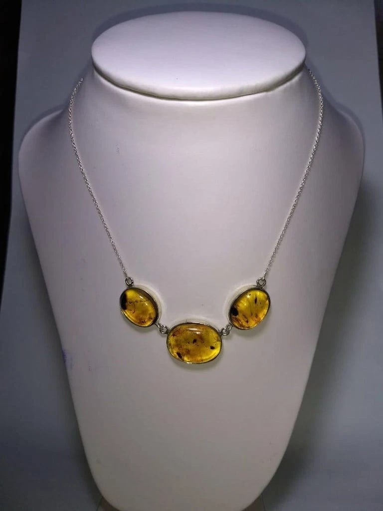 Alberto Juan Mexican Handmade Sterling Silver Amber Cabochon Necklace - 8