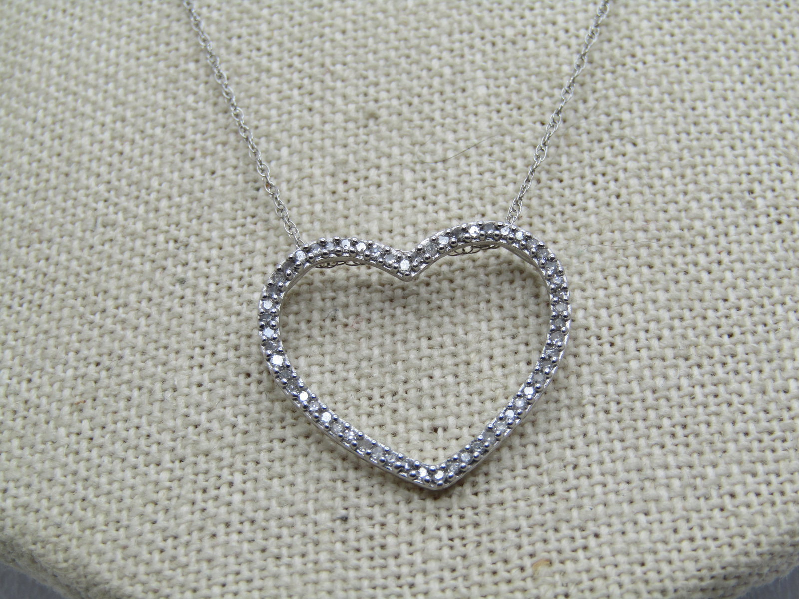 Vintage 10kt Diamond Heart Necklace in Hinged Heart Trinket Box, 19" Signed N/C, 1990's - 5
