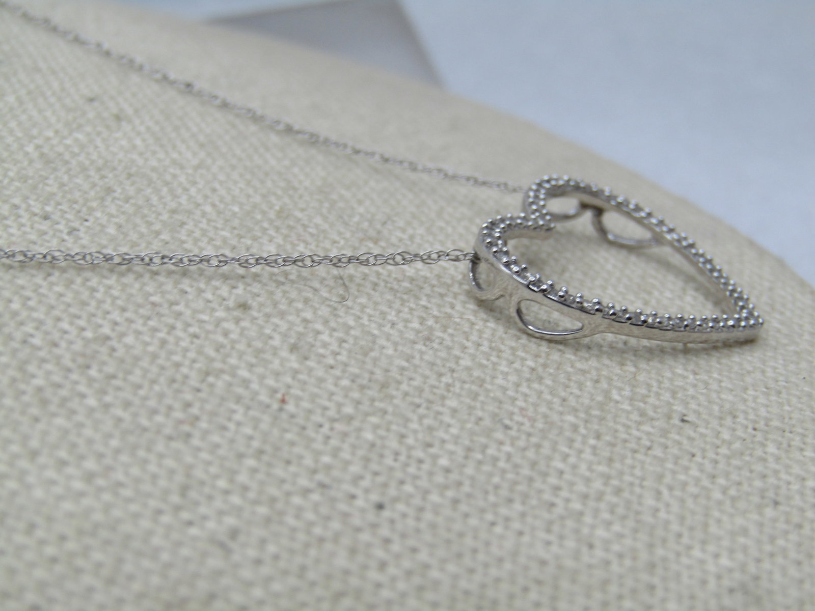 Vintage 10kt Diamond Heart Necklace in Hinged Heart Trinket Box, 19" Signed N/C, 1990's - 6