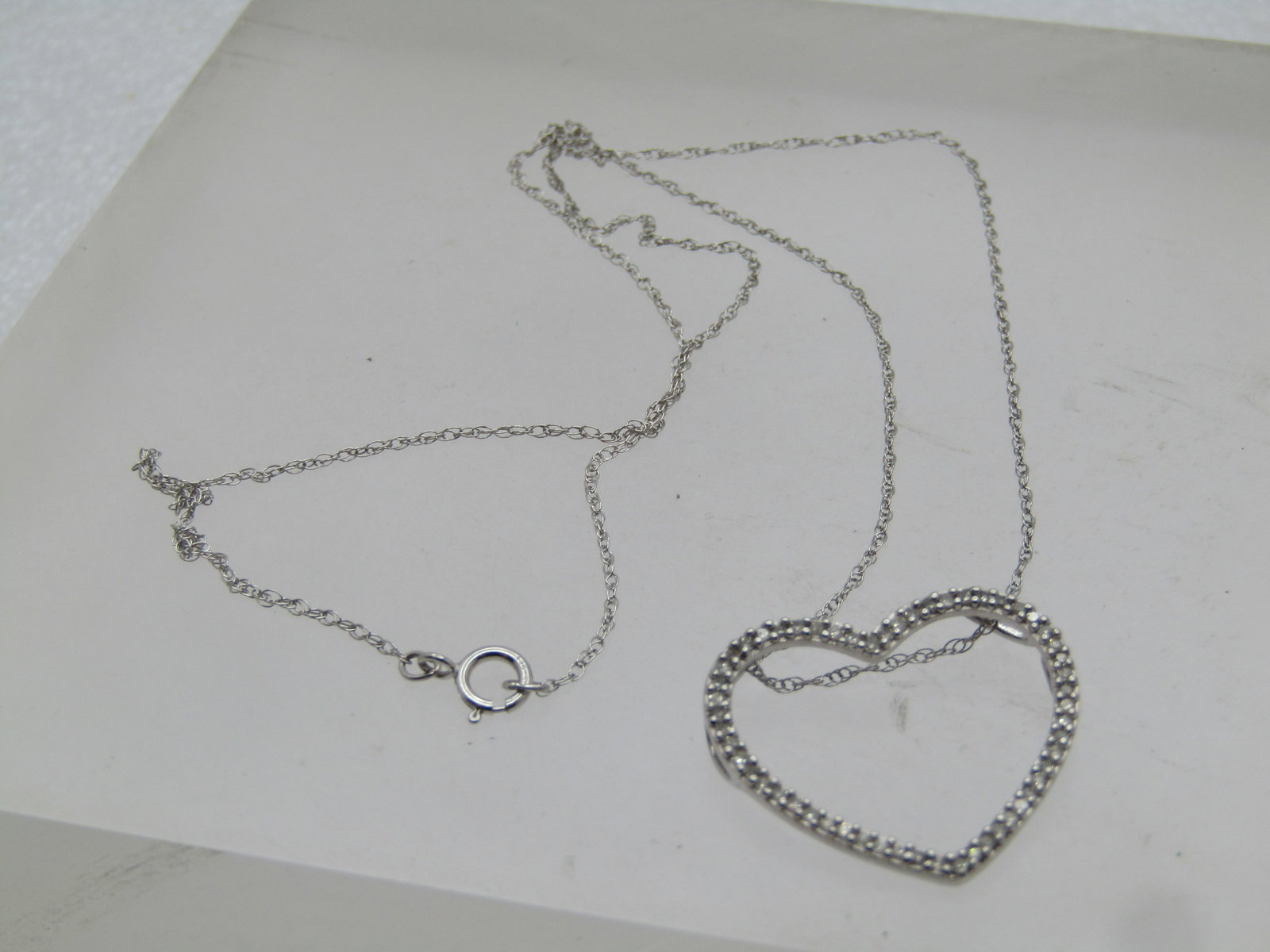 Vintage 10kt Diamond Heart Necklace in Hinged Heart Trinket Box, 19" Signed N/C, 1990's - 7
