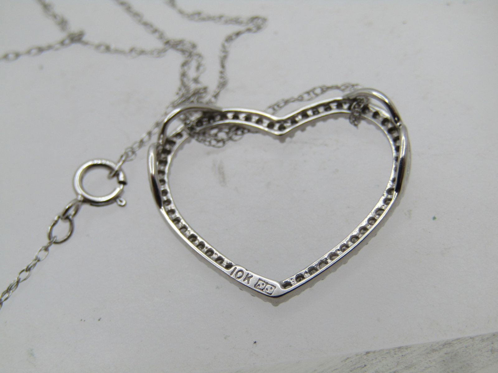 Vintage 10kt Diamond Heart Necklace in Hinged Heart Trinket Box, 19" Signed N/C, 1990's - 8