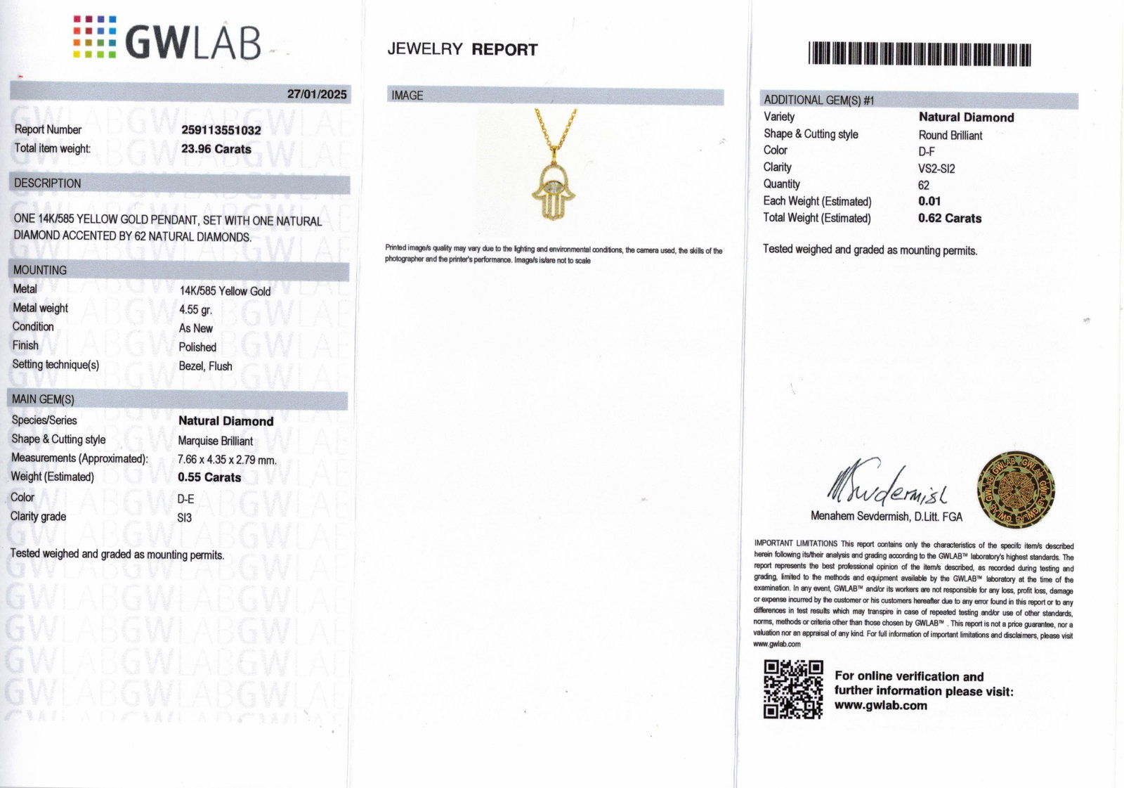1.17cttw Natural Diamond & Natural Diamond Necklace 14K Yellow Gold 4.55 gr - 9