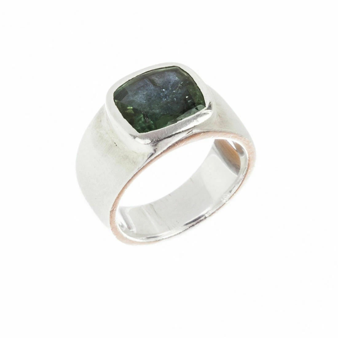 Vintage Handmade Sterling Silver Green Tourmaline Ring - 2