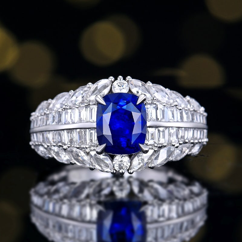14K GOLD 3.26 CTW NATURAL SAPPHIRE & DIAMOND RING: Title:14K GOLD 3.26 CTW NATURAL SAPPHIRE & DIAMOND RING Description:Ref:230655032Gold Content:14K GoldRing Size:7.25USMain Gemstone:SapphireNumber of stones:1Shape:CushionCarat Weight:2.05ct Color:Roy