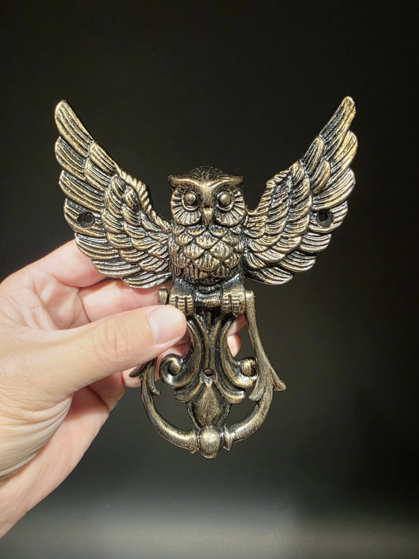Cast Iron Owl Door knocker: Wonderful reproduction cast iron owl door knocker with a powder coated antique brass finish. 100% Customer Satisfaction Guarantee We stand behind every item we sell. If you're not completely
