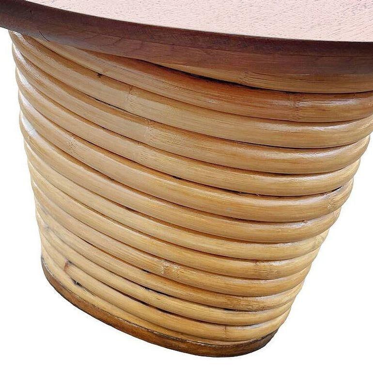 Restored Stacked Rattan Biomorphic Surfboard Coffee Table w/ Koa Wood Top - 4