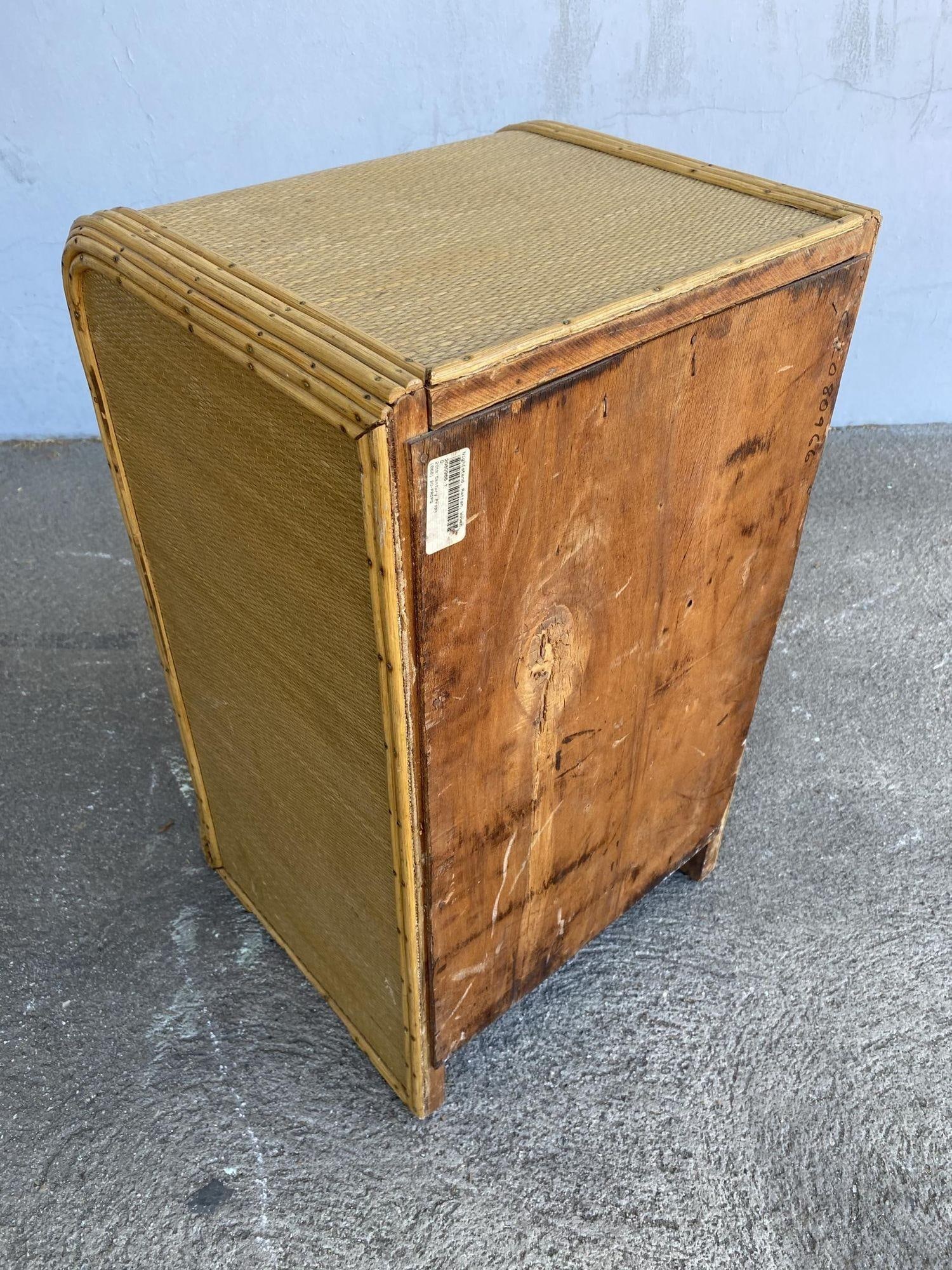 Restored Streamline Grass Mat Covered Reed Rattan Bedside Table - 5