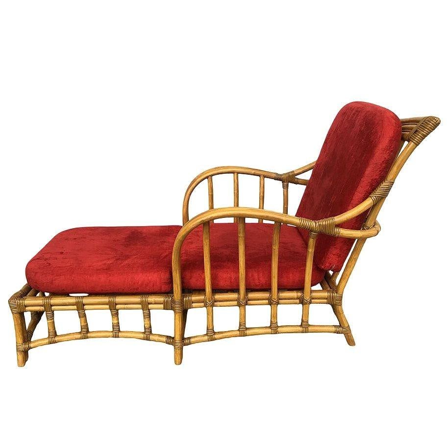 Rare Paul Frankl Styled Faux Rattan Outdoor/Patio Chaise Lounge Chair, Pair - 2
