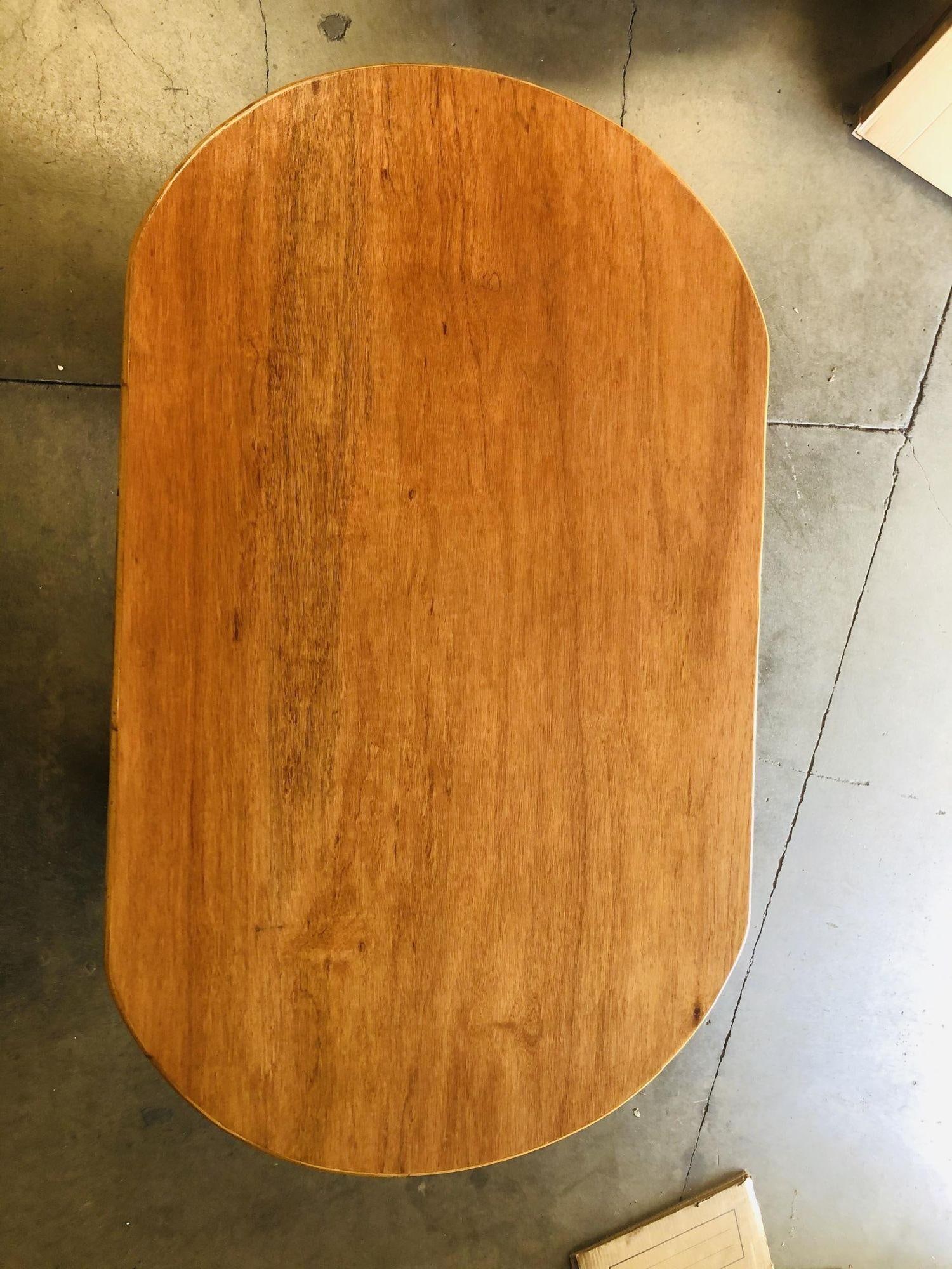 Restored Oval Stacked Rattan Dining Table W/ Mahogany Top - 4