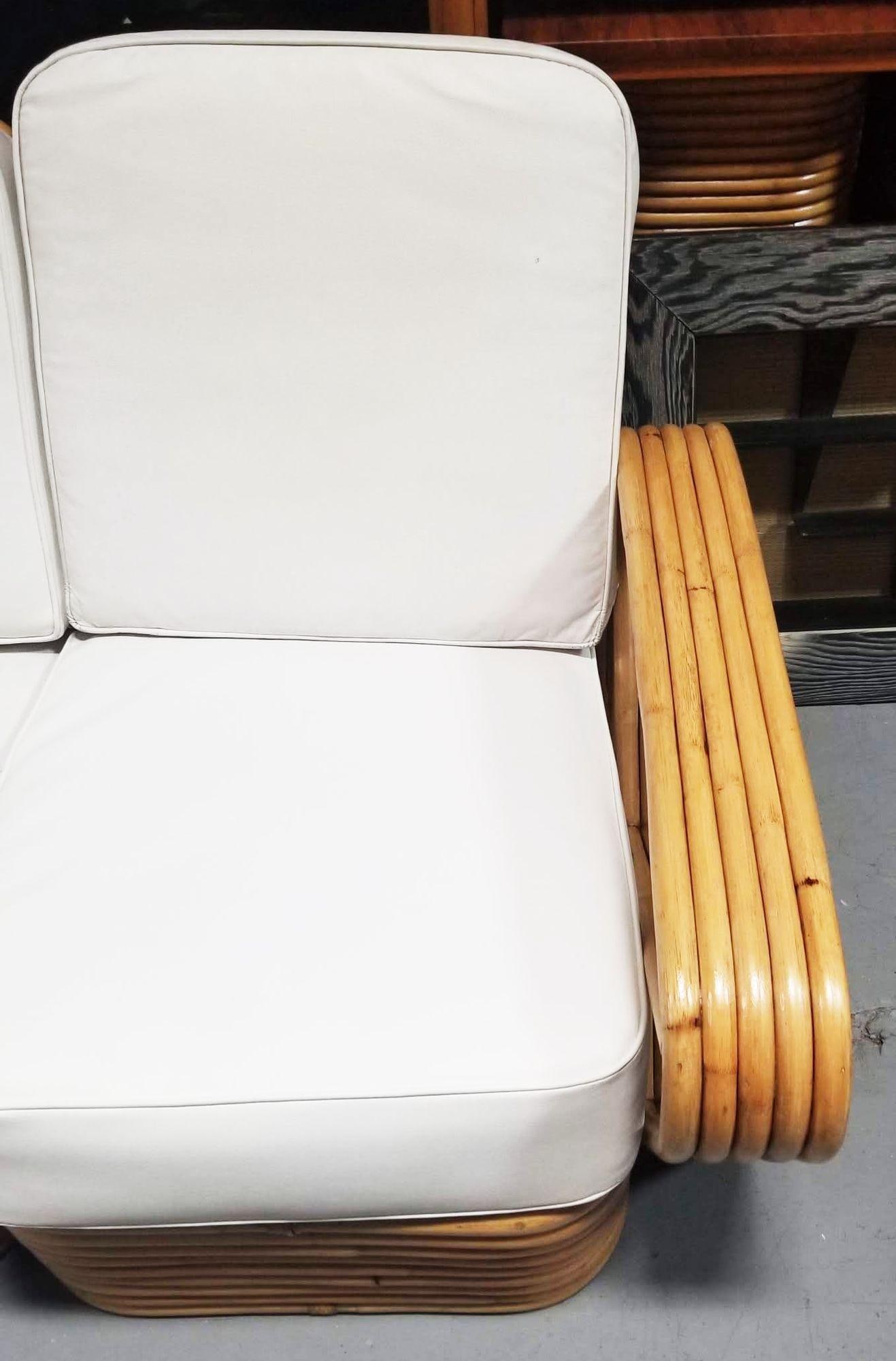 Restored MCM Rattan Five Strand Square Pretzel Sofa, Lounge Chair Livingroom Set - 4