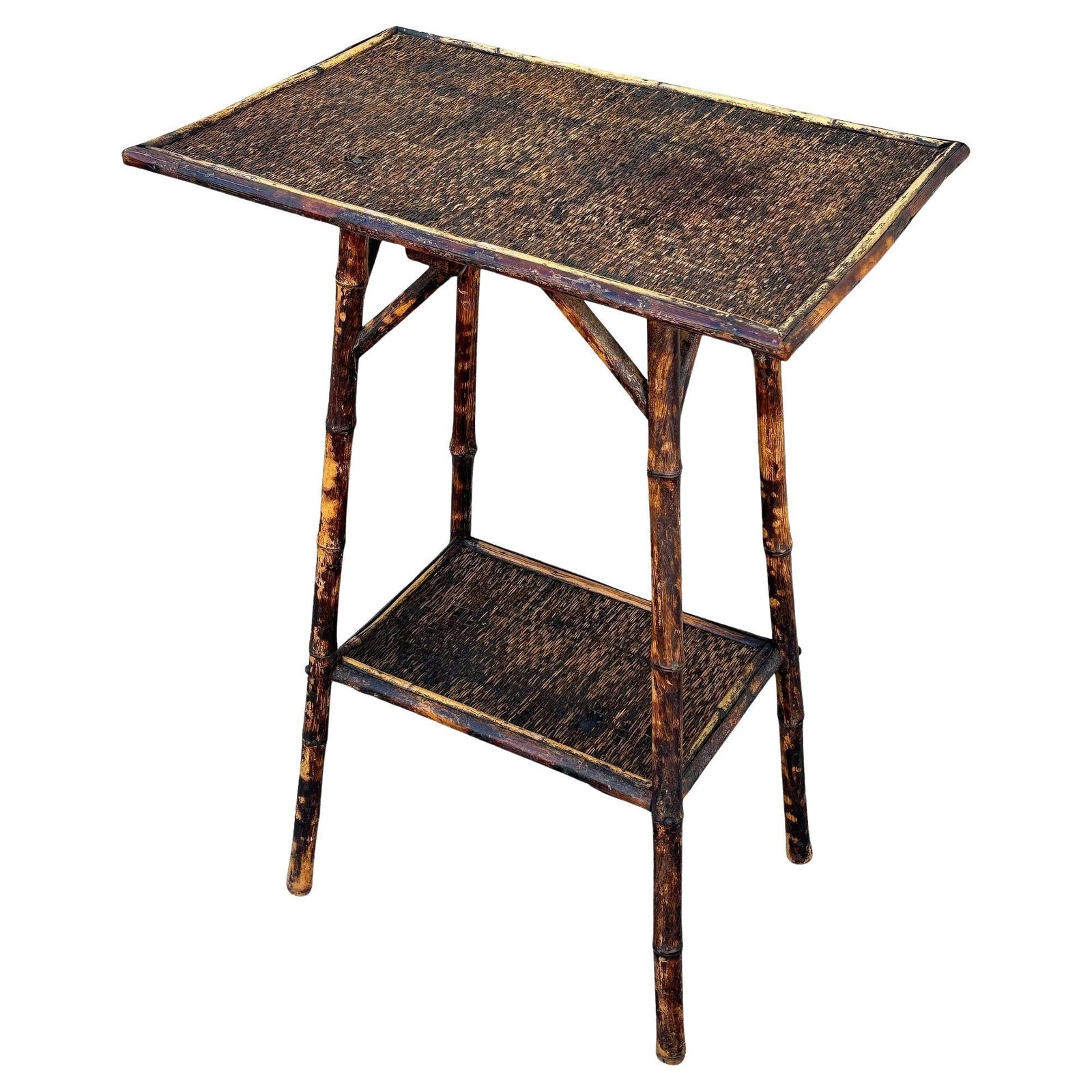 Restored Aesthetic Movement Tiger Bamboo Rectangle Side Table w/ Embossed Top (1 of 5)