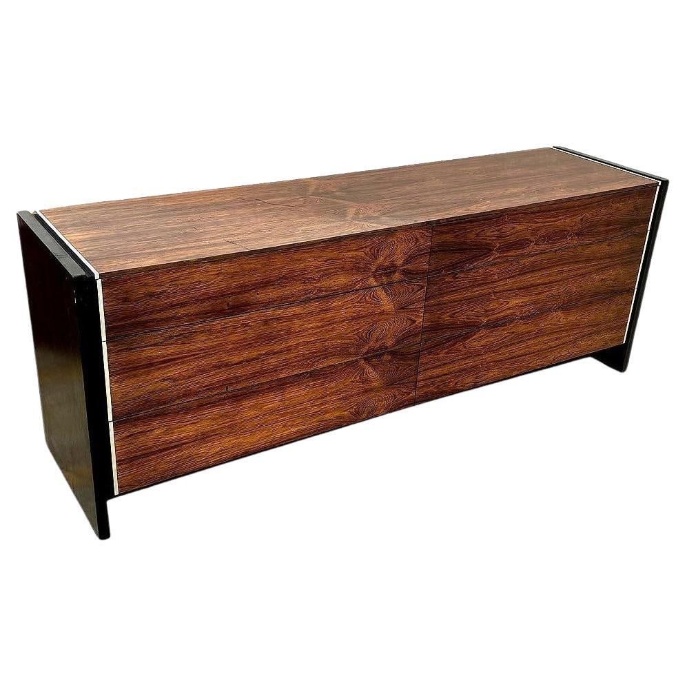 Mid-century Rosewood & Chrome Dresser by Robert Baron for Glenn of California: Title: Mid-century Rosewood & Chrome Dresser by Robert Baron for Glenn of California Description: This Postmodern Rosewood and Chrome Dresser by Robert Baron for Glenn of California. The dresser