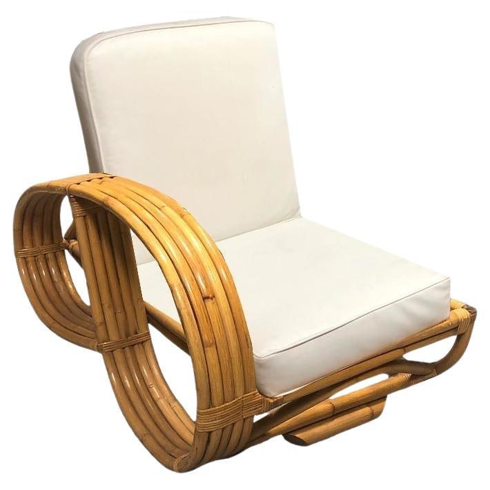 Restored Rattan Five-Strand Reverse 3/4 Pretzel Single Arm Lounge Chair: Title: Restored Rattan Five-Strand Reverse 3/4 Pretzel Single Arm Lounge Chair Description: This is a unique one-of-a-kind beautifully restored lounge chair and accent chair featuring a substantial