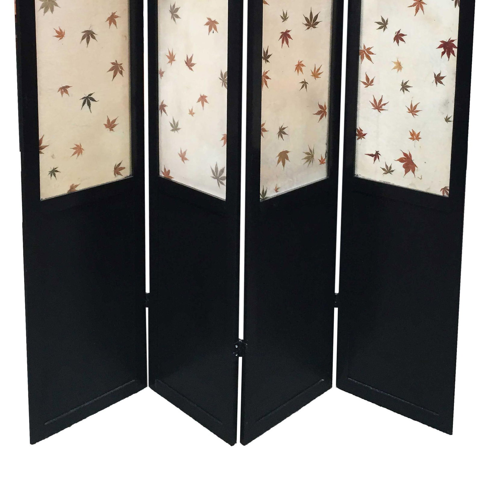 Black Lacquer Folding Screen w/ Fiberglass Maple Leaf Inserts - 2