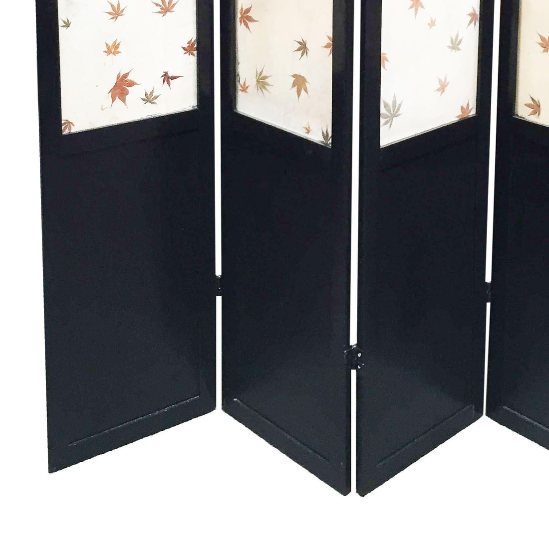 Black Lacquer Folding Screen w/ Fiberglass Maple Leaf Inserts - 5