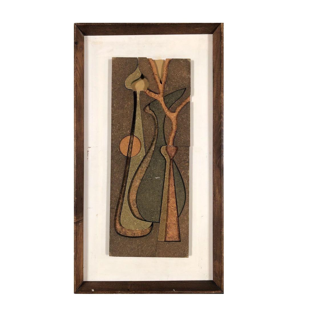 1950 Abstract Still Life 3D Fiberboard Art Wall Sculpture, Pair - 2