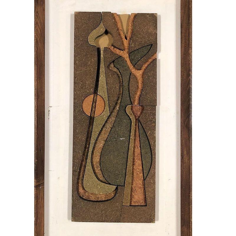 1950 Abstract Still Life 3D Fiberboard Art Wall Sculpture, Pair - 3