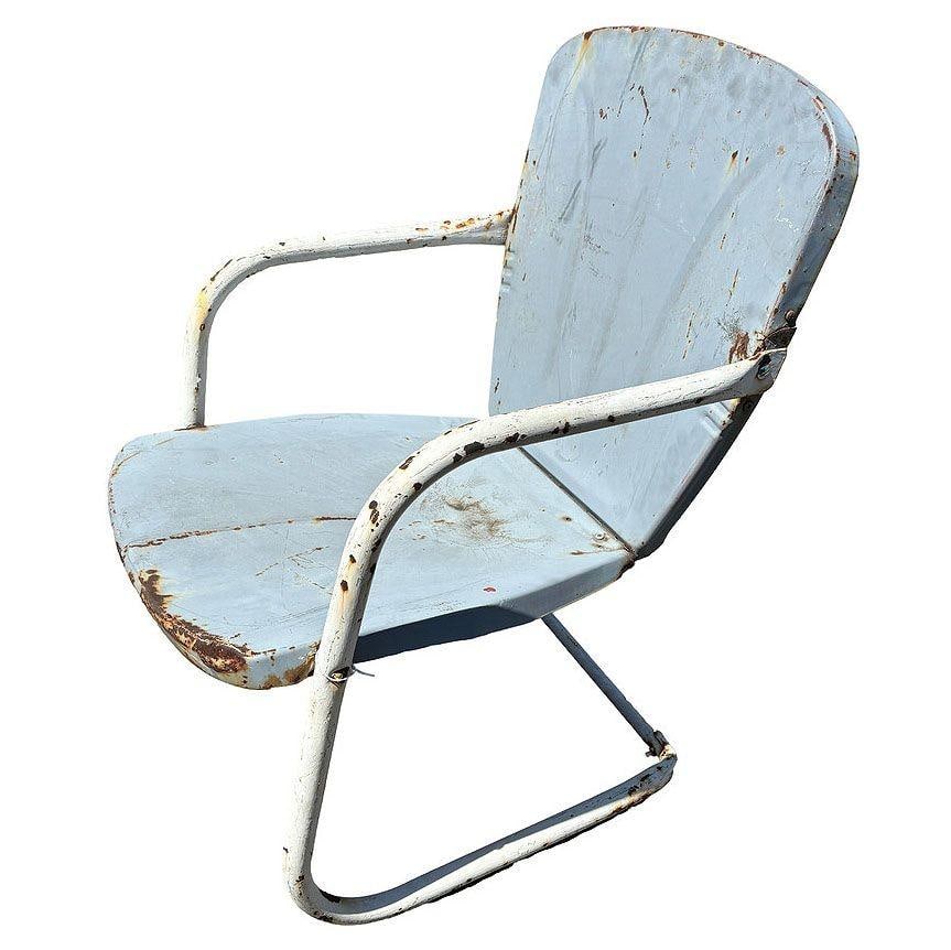 Mid-century Steel Flat Iron Springer Patio Outdoor Lounge Chair, Pair - 2