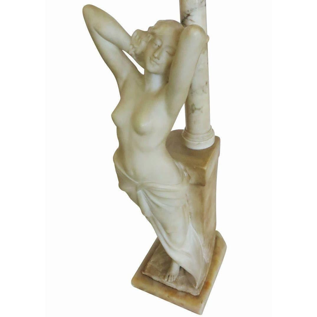 Edwardian Era Italian Carved Alabaster Nude Greco-Roman Female Figural Lamp - 4