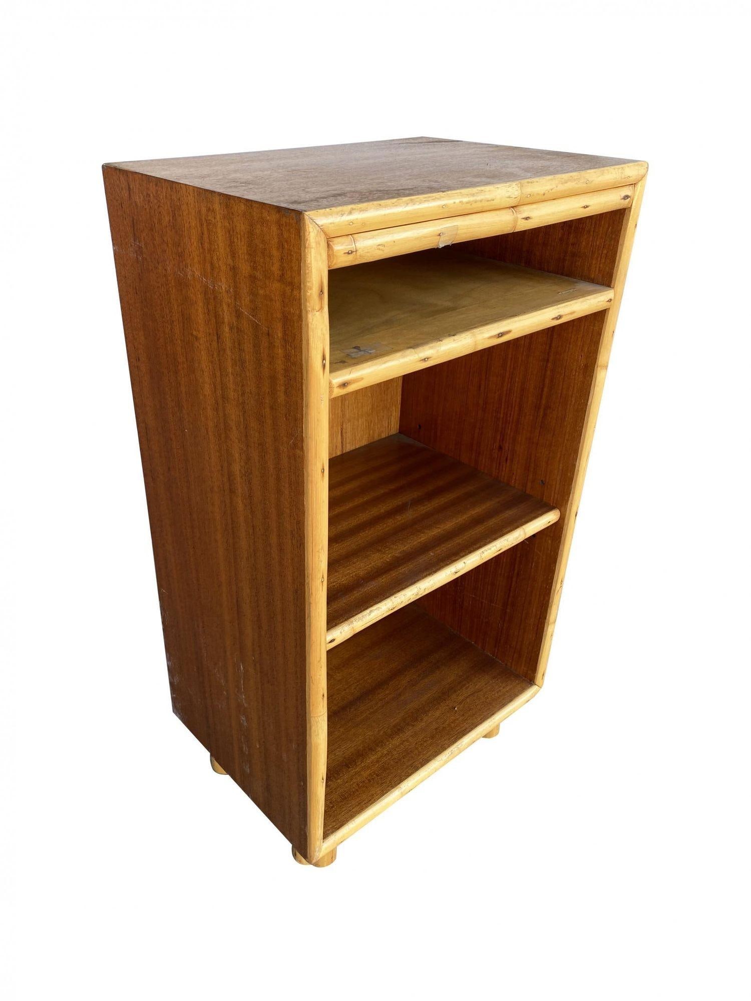 Restored Mahogany Bedside Table with Rattan Border - 5