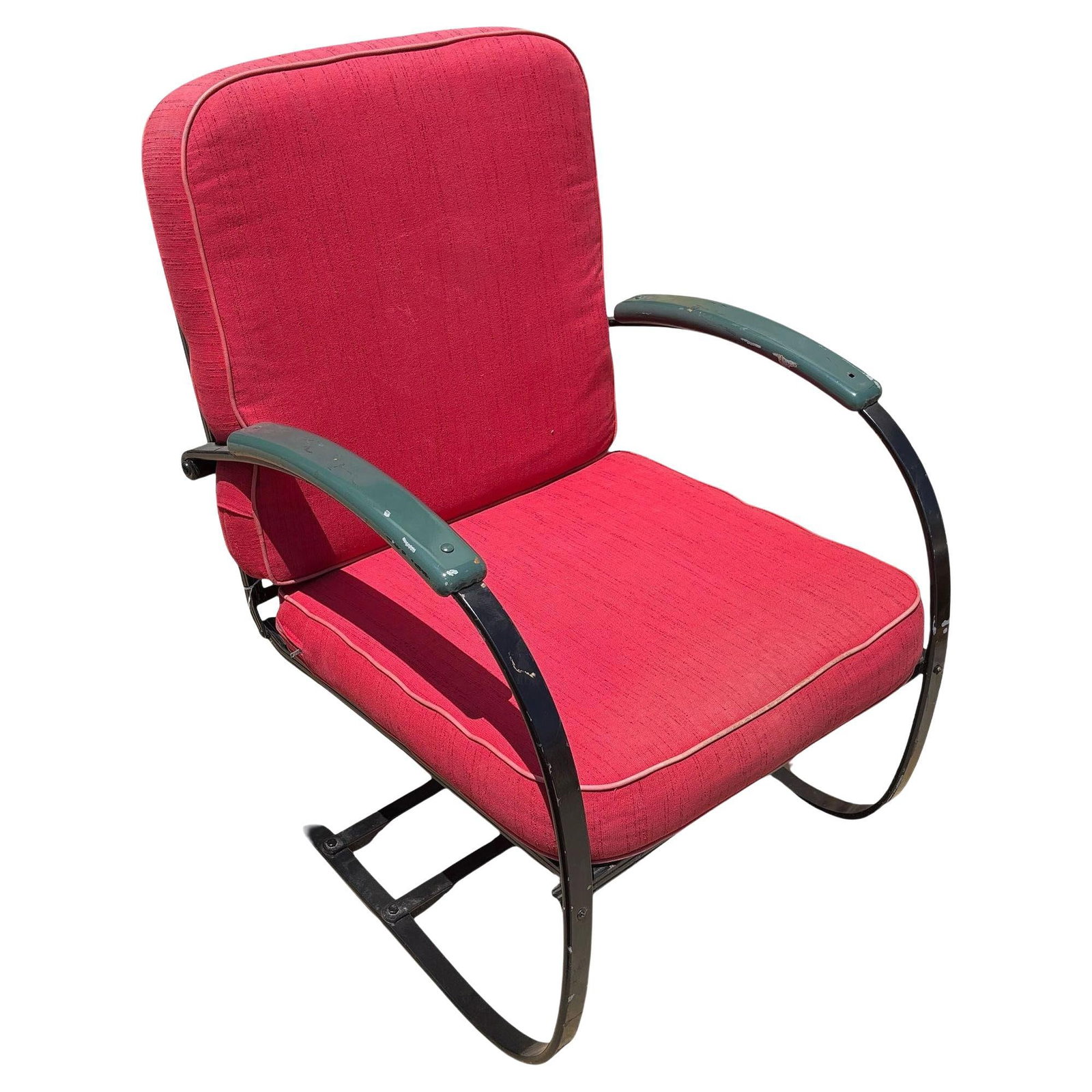 Art Deco Green & Black Springer Rocking Chair by Wolfgang Hoffmann for Howell: Title: Art Deco Green & Black Springer Rocking Chair by Wolfgang Hoffmann for Howell Description: Custom Green and black Wolfgang Hoffmann Art Deco springer lounge chair for Howell furniture. These