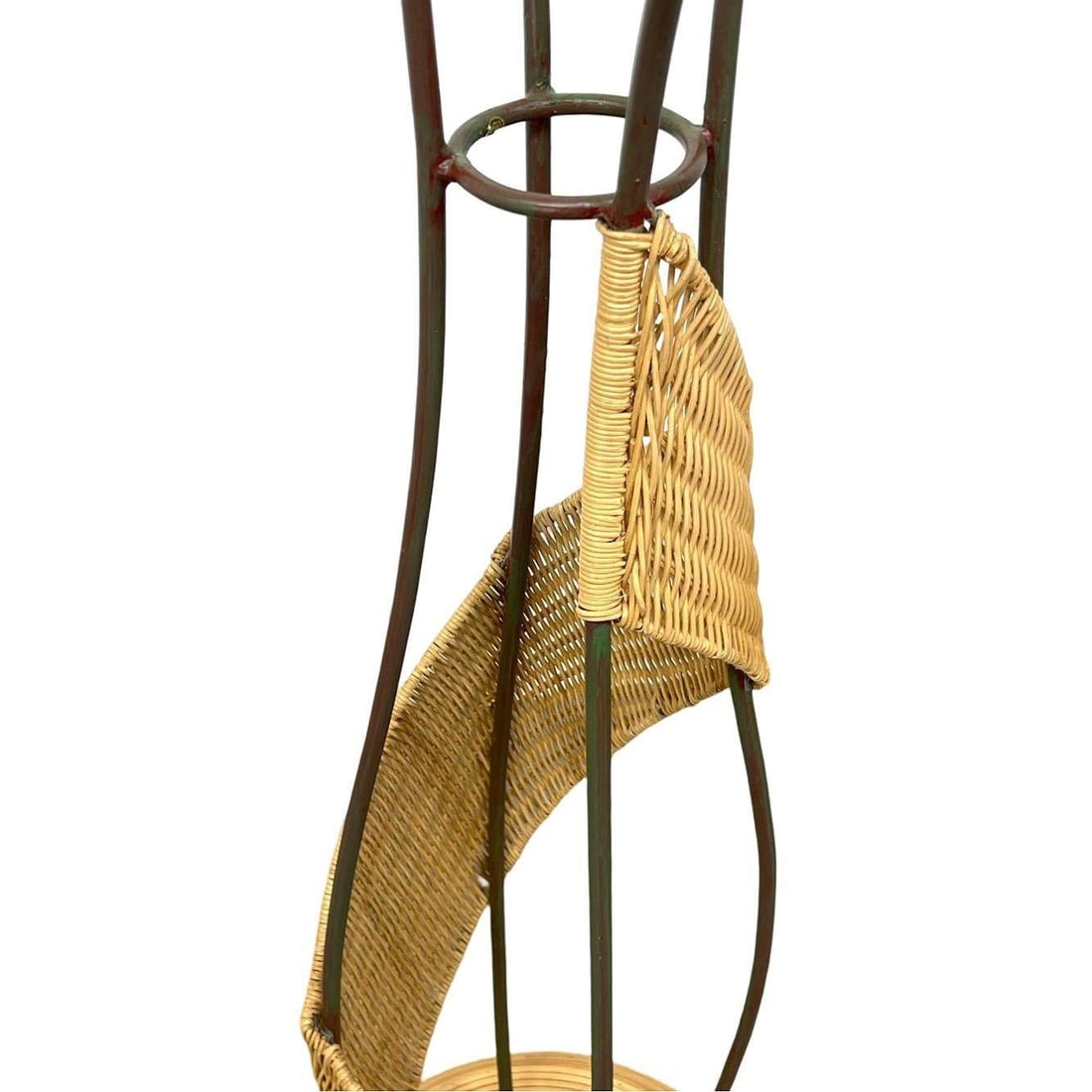 Mid-Century Woven Wicker & Iron Sculptural Coat Rack w/ Reed Pencil Rattan Base - 3