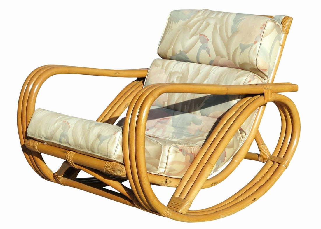 Rare Restored Pretzel Arm Rattan Rocking Chair with Ottoman - 4