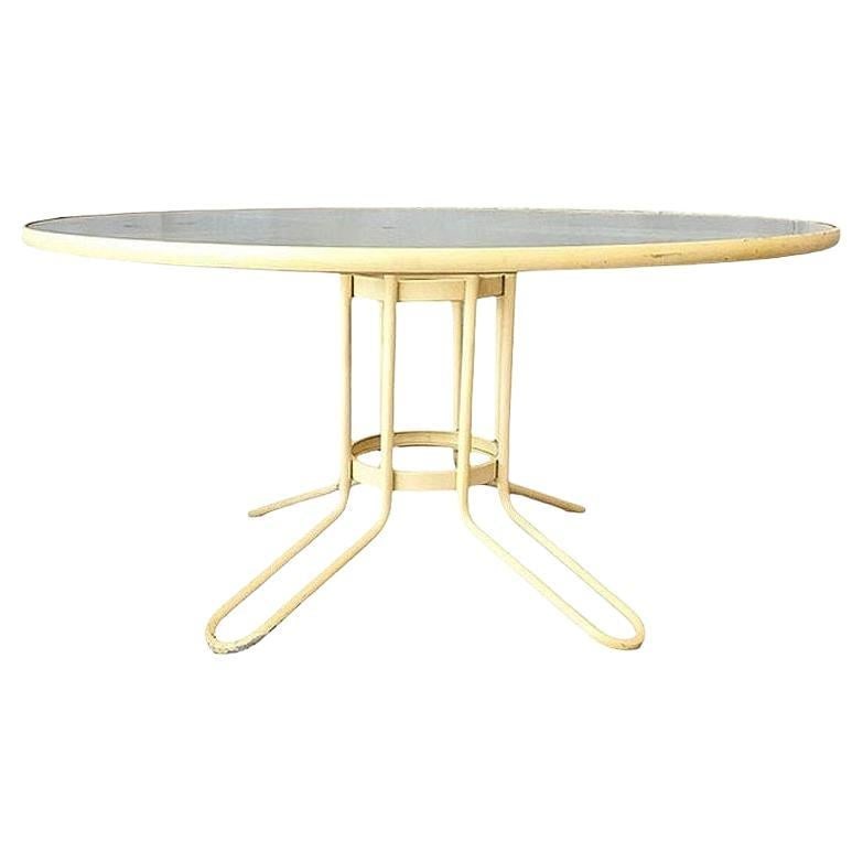 Modern Round "Kailua" Glass & Tubular Steel Patio Table by Brown Jordan: Title: Modern Round "Kailua" Glass & Tubular Steel Patio Table by Brown Jordan Description: Original Mid-century round "Kailua" glass patio table by Brown Jordan featuring a round, streamlined,
