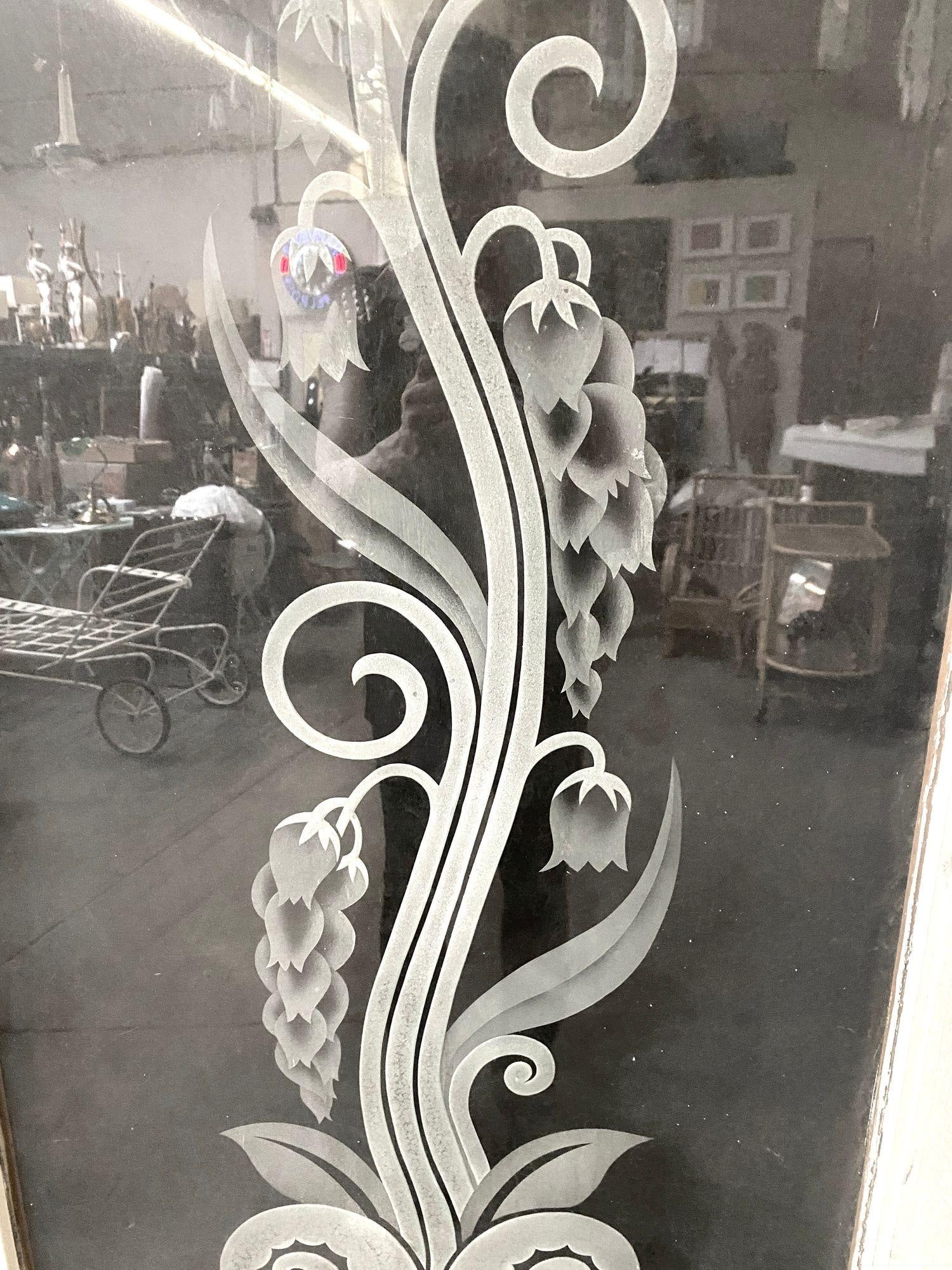 Hand Etched Organic Patterned Art Deco Door, Circa 1920 - 2