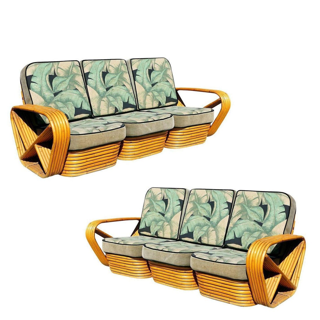 Restored Style Six-Strand Square Pretzel 3-Seat Sofa, Pair - 3