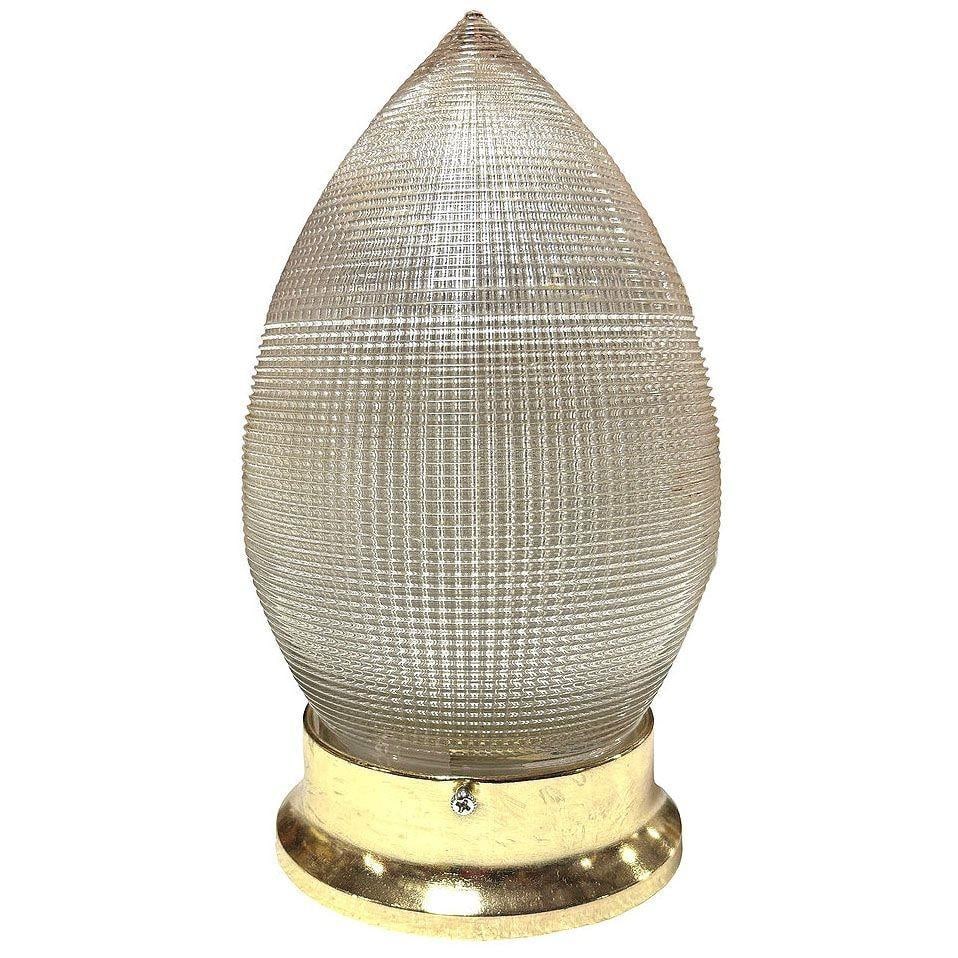 MCM Holophane Teardrop Glass Ceiling Pendant w/ Light Brass Fitter, 2 Avalible - 4