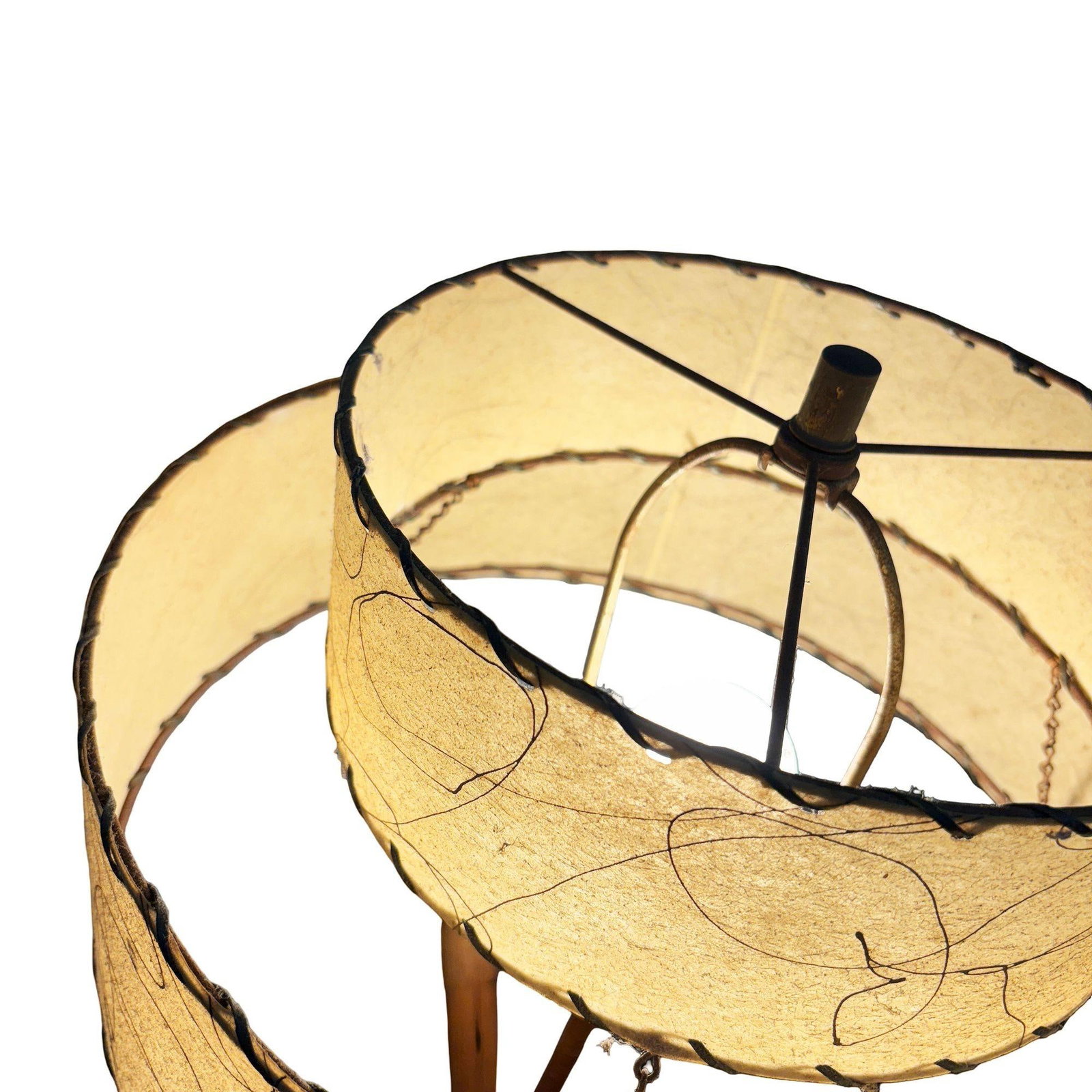 Restored Hourglass Palm Shaped Rattan & Mahogany Lamp w/ Whipple Stitch Shade - 3