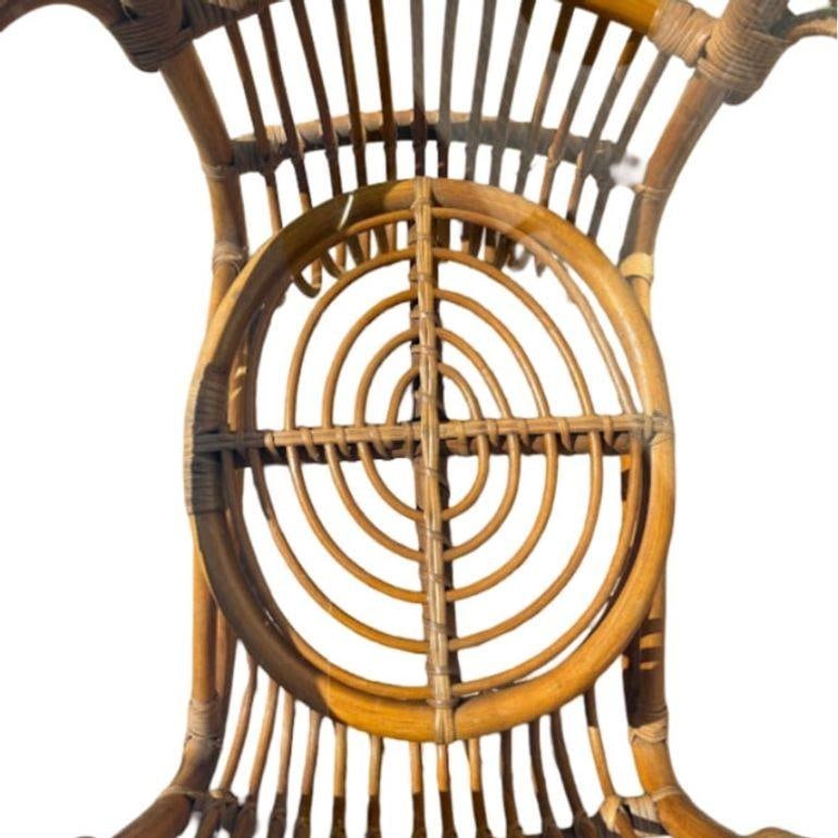 Restored Round Rattan Coffee Table with Reed Basket Base & Glass Top - 2