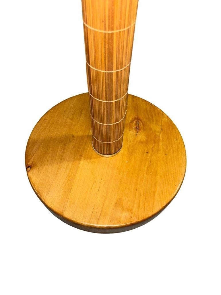 Mid-century Rattan & Brass Floor Lamp w/ Mahogany - 3