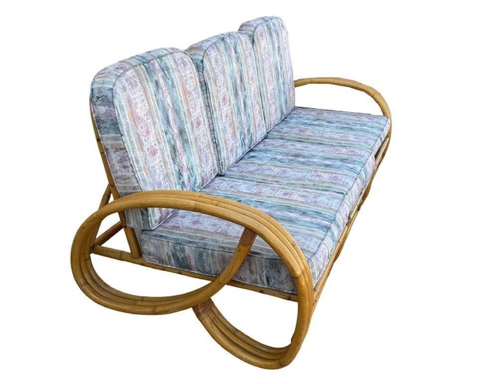 Restored MCM 3-Strand 3/4 Pretzel Arm Rattan Sofa & Settee Living Room Set - 3
