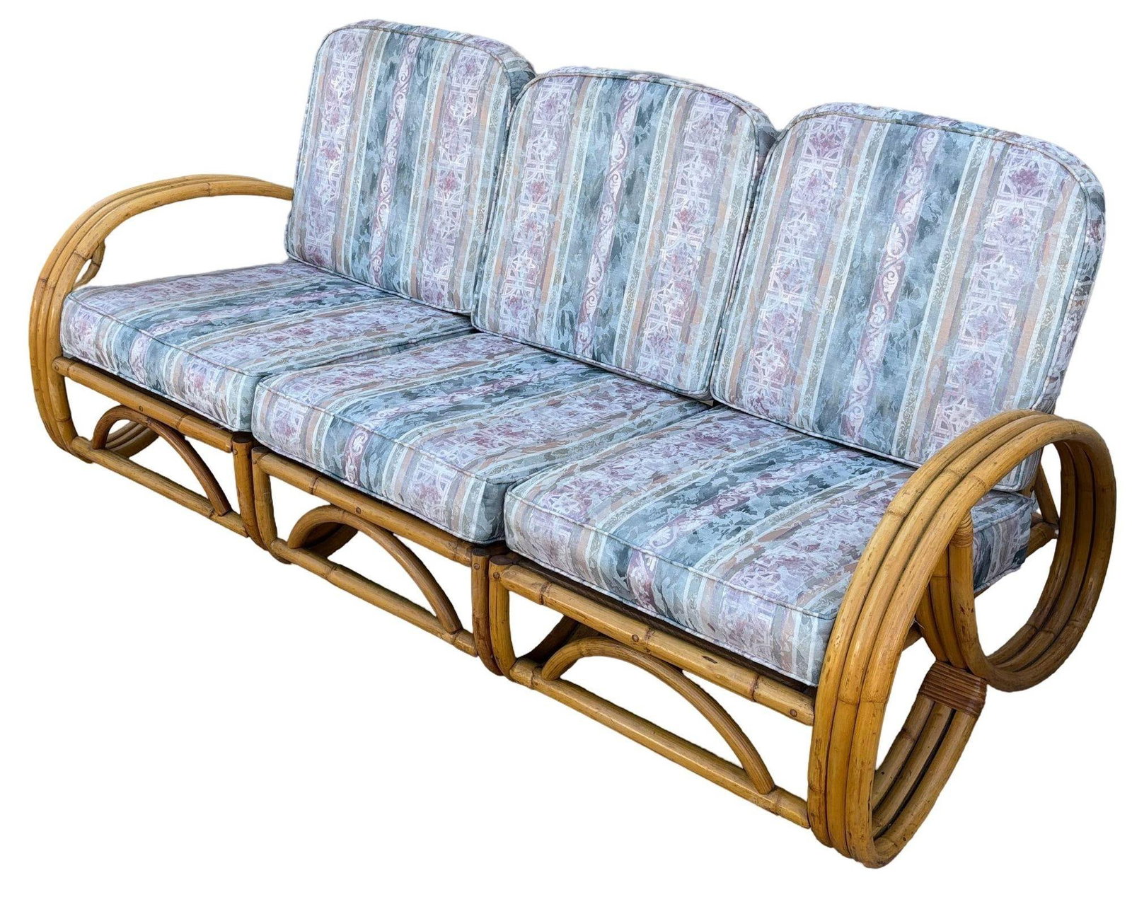 Restored MCM 3-Strand 3/4 Pretzel Arm Rattan Sofa & Settee Living Room Set - 5