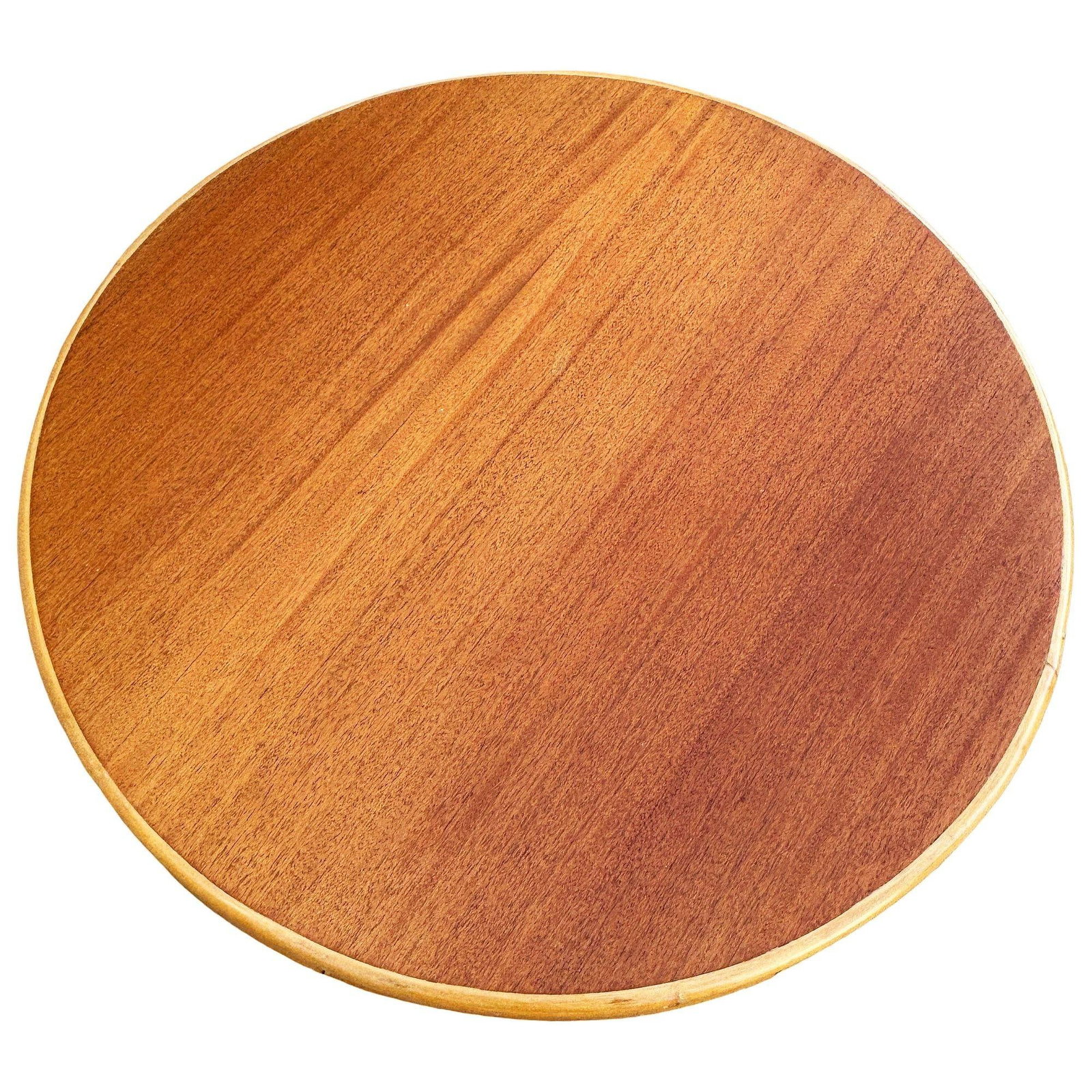 Restored Mid-century O-Base Round Costal Rattan End Table W/ Mahogany Top - 5