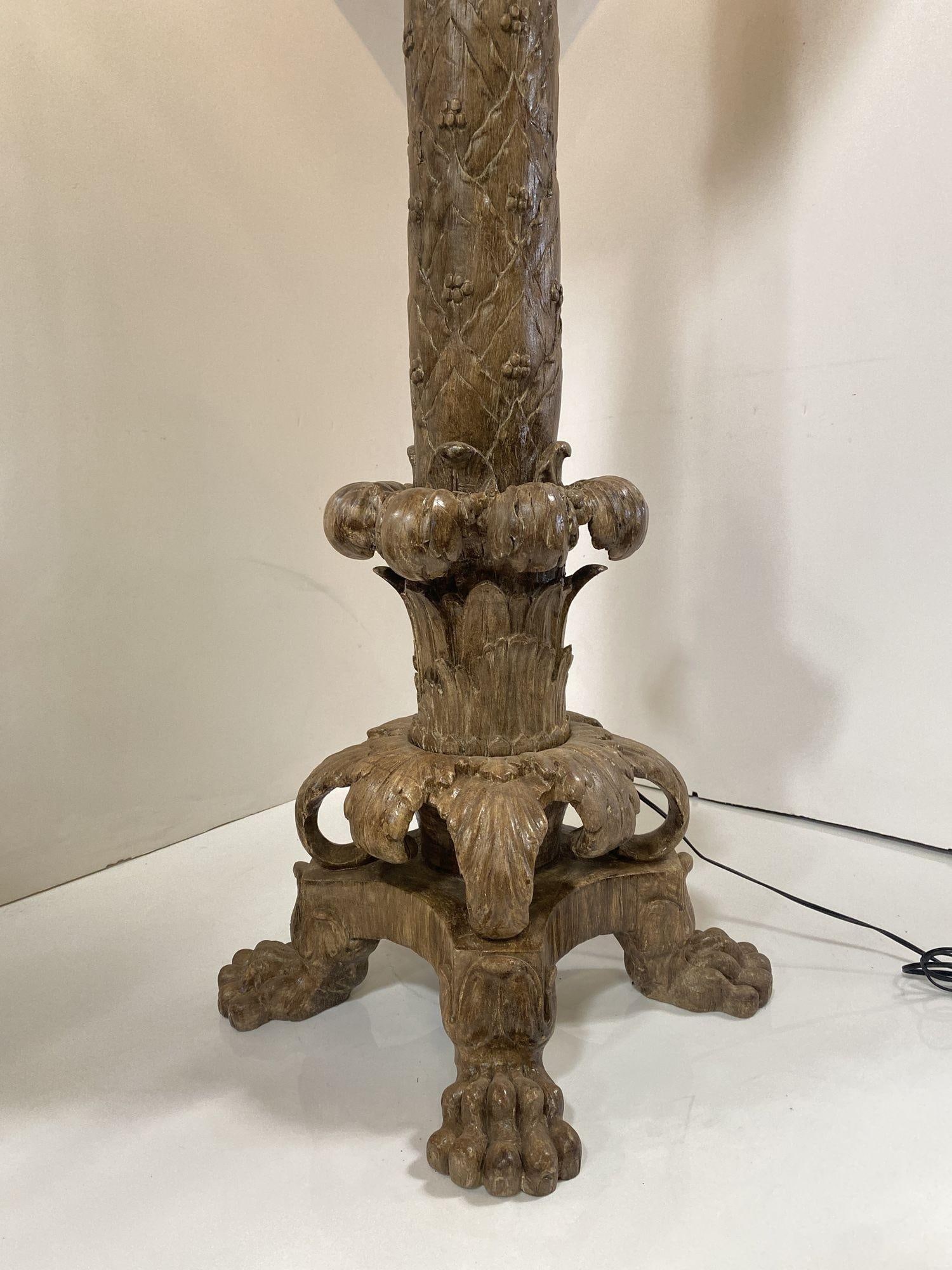 Vintage Italian Baroque Style Hand Carved Wood Floor Lamp - 3