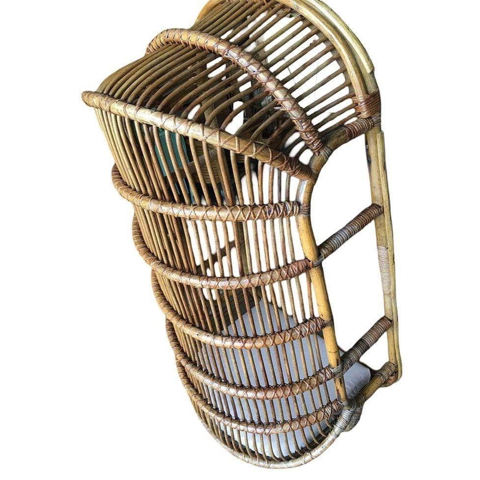Restored Stick Reed Rattan Hanging Swing Lounge Chair - 2