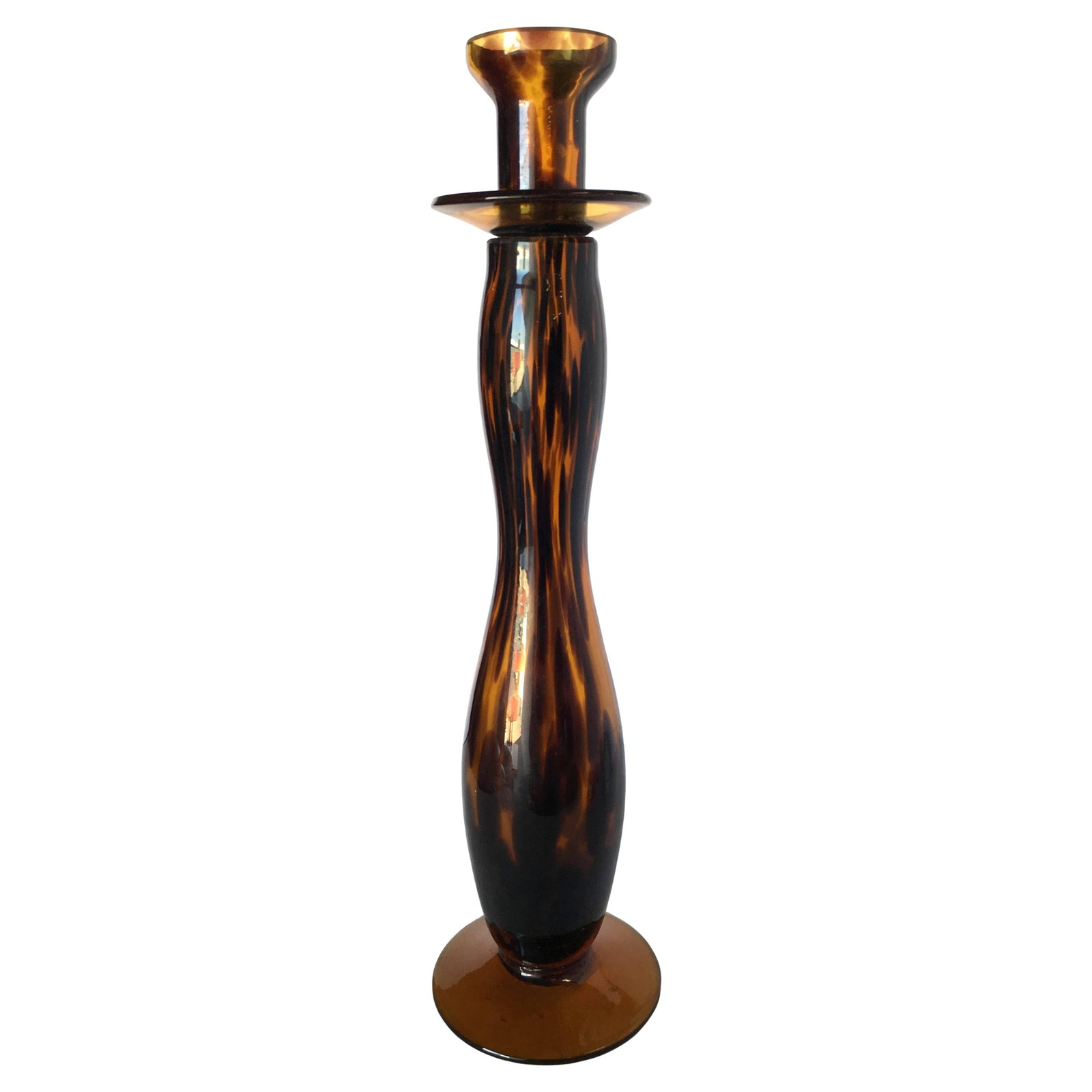 Large Hand Blown Amber Murano Glass Candlestick Holder (1 of 5)